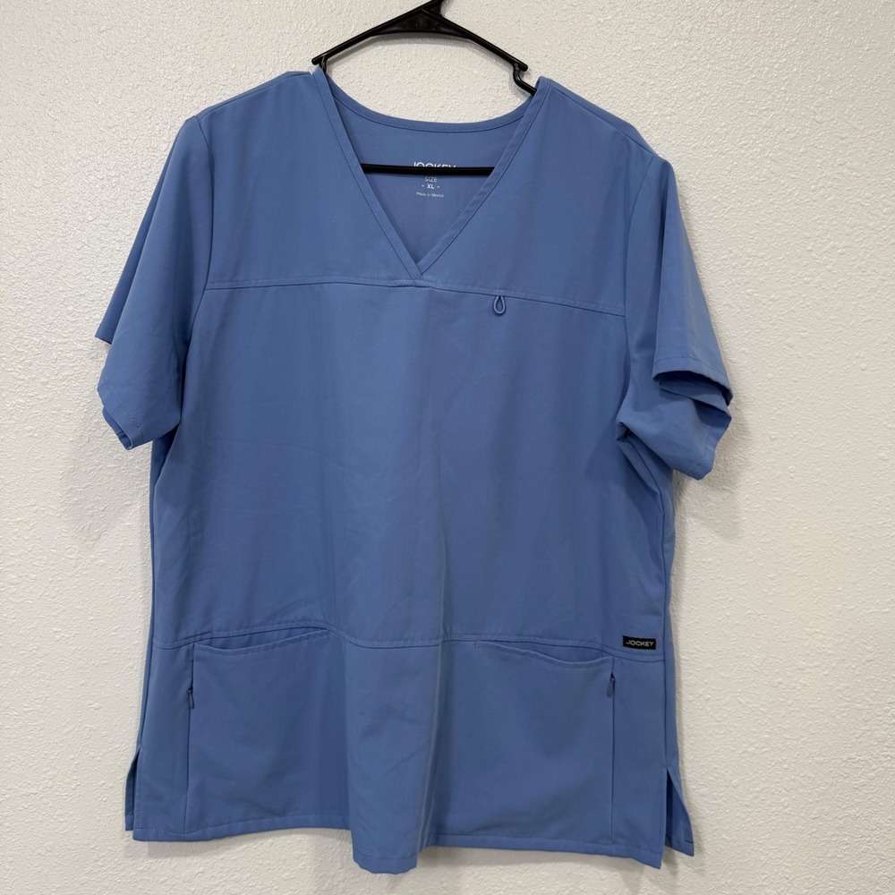 Jockey‎ Blue V-Neck Scrub Top XL Short Sleeve Multi-Pocket Medical Uniform
